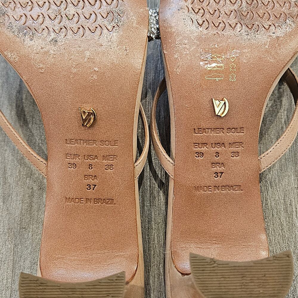 Vicenza Rhinestone‎ Heeled Sandals Women 8 Nude Square Toe Anthropologie Dressy - Picture 8 of 10